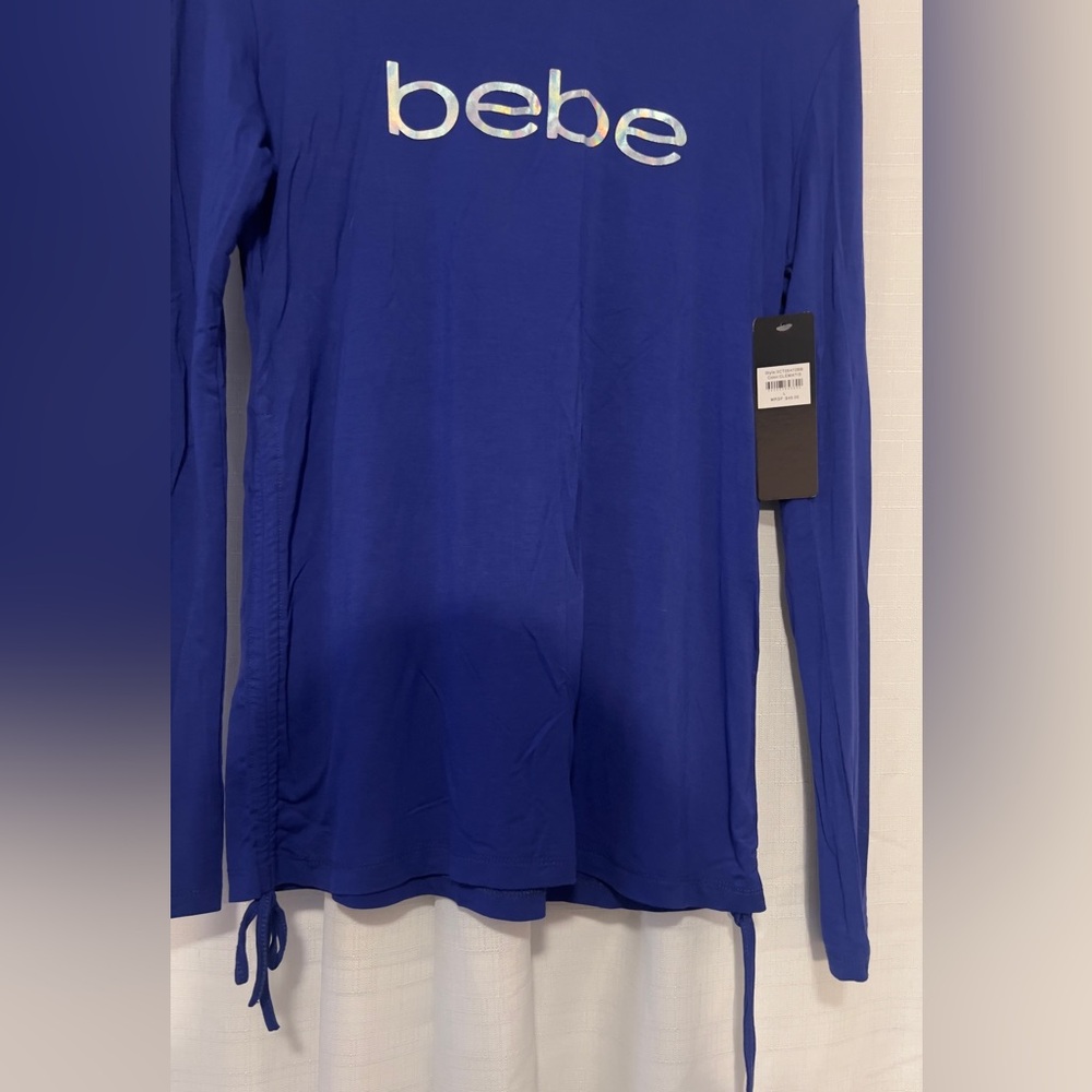 NWT BEBE Royal Blue Logo Long Sleeve Womens Top Large - Picture 3 of 11
